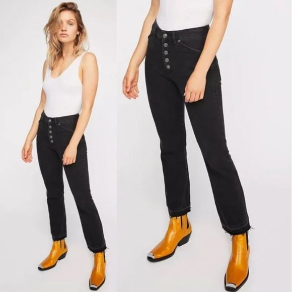 Free People Dylan High Rise Raw Hem Black Crop Jeans Size 28 - Picture 2 of 14